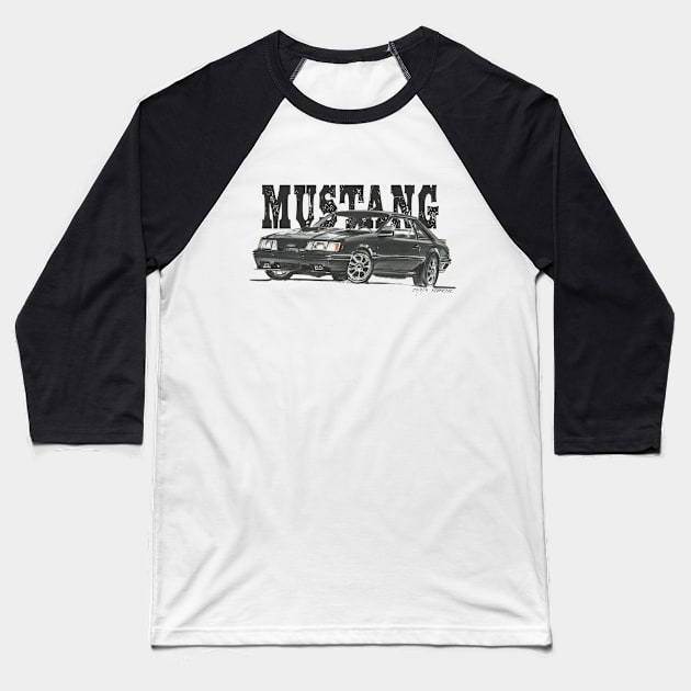 80's Mustang hand drawing Baseball T-Shirt by Merch by Adamczyk